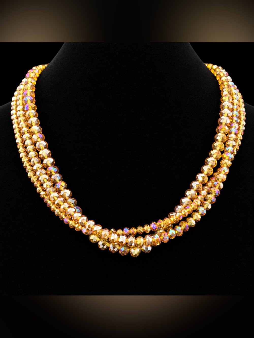 Donna Dressler Triple-Strand Amber Crystal 22” Necklace, NWOT